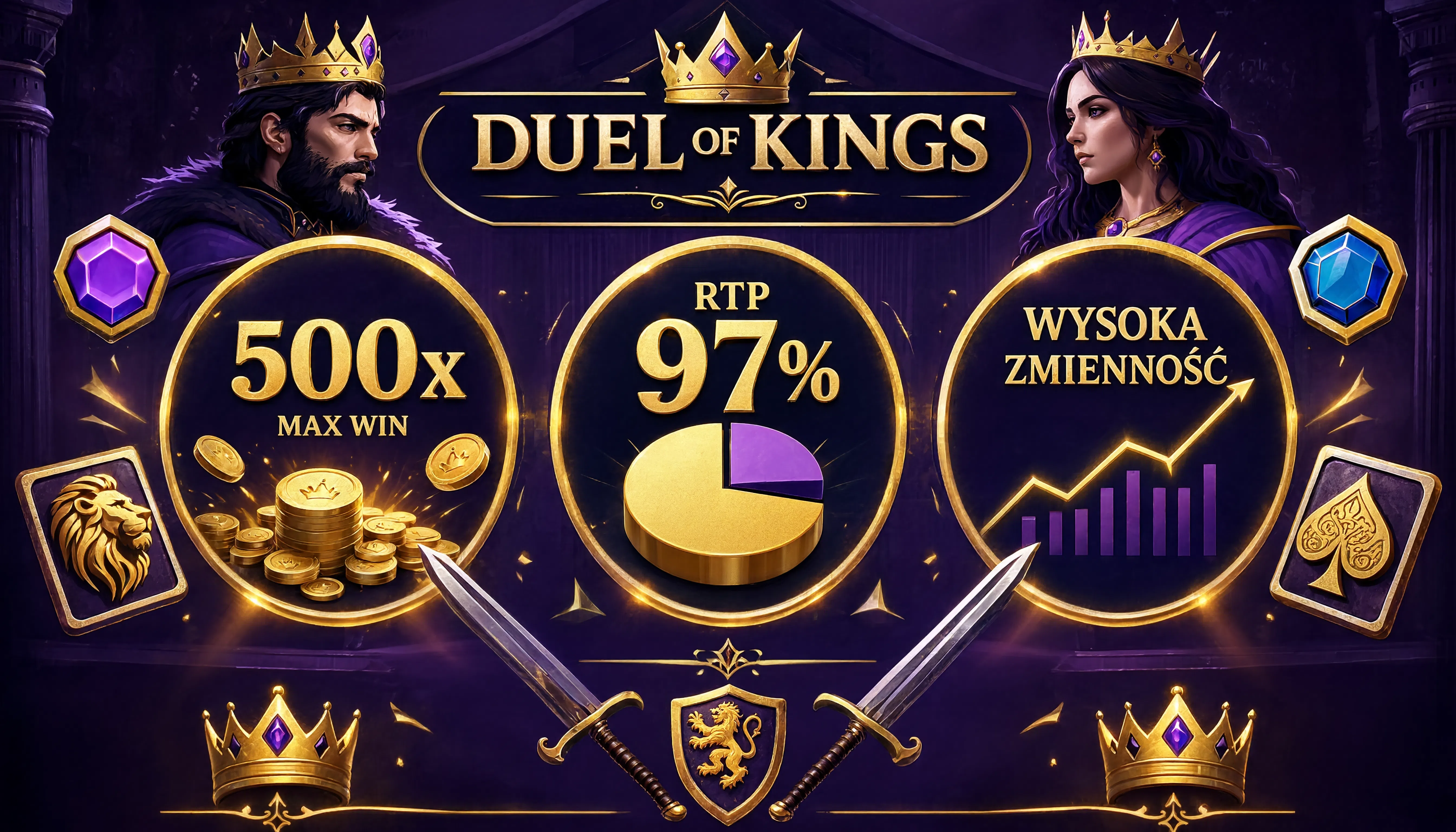 Duel of Kings slot z RTP do 97 procent, wygraną 500x i wysoką zmiennością